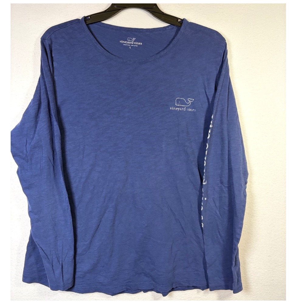 Vineyard Vines Long Sleeve T-Shirt Womens L Blue EUC Whale Logo Slub Cotton